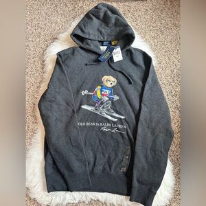Polo Ralph Lauren Pullover Polo Bear Hoodie Hooded Sweatshirt Dark Grey Skier M